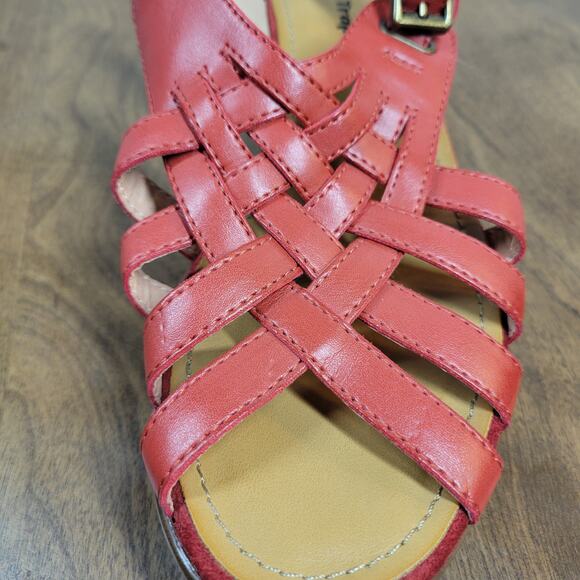 Bare Traps Womens Dayna Sandals 7.5 Red Woven Leather Slingback Platform Wedge - Picture 12 of 13